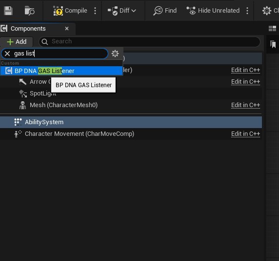 Add your custom GAS-DNA Listener to your character