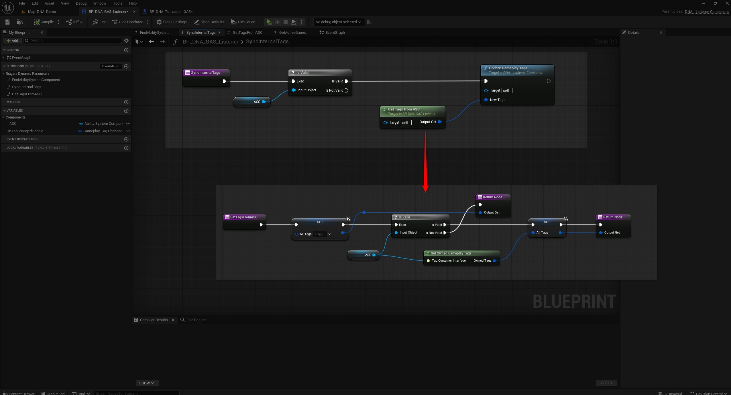 Use UpdateGameplayTags function to synchronize DNA Listener with the ASC Owned Gameplay Tags