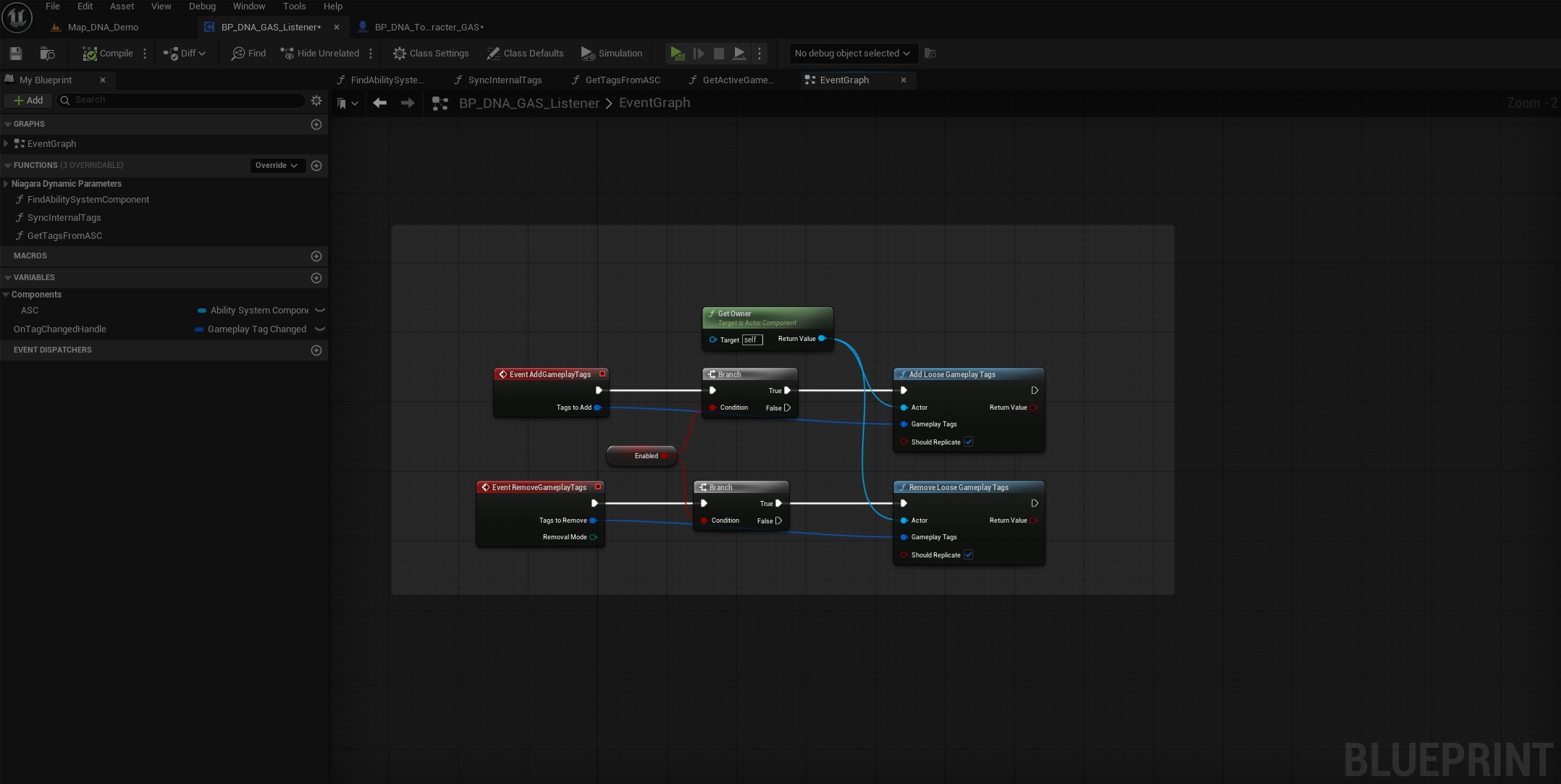 Example by overriding the Add Gameplay Tag and Remove Gameplay Tag methods