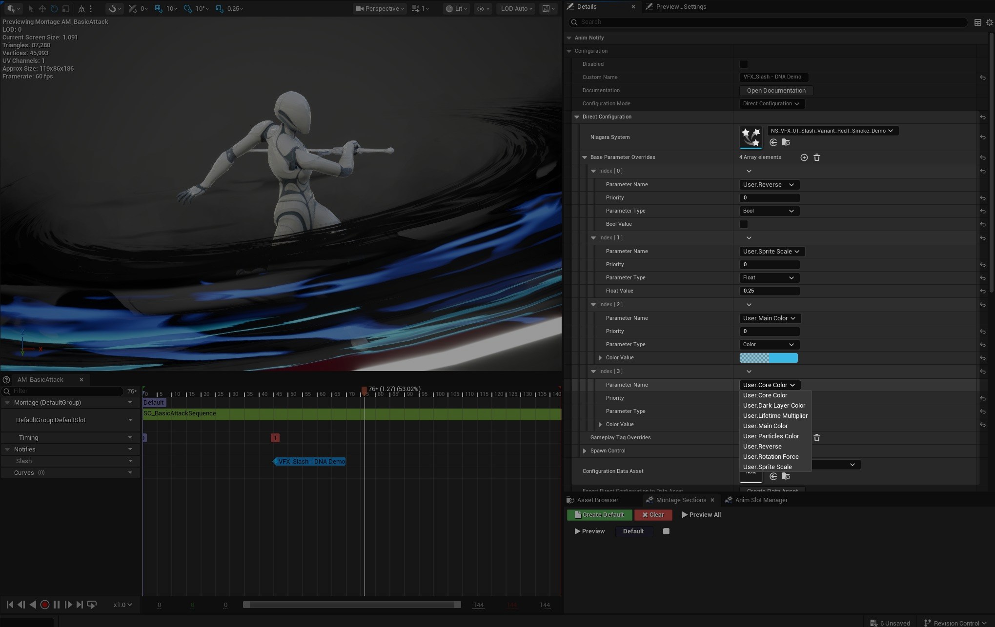 Add parameter overrides directly in the Animation Montage